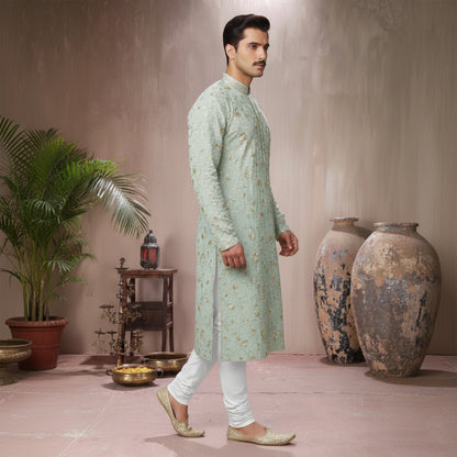 Premium Chiffon Mint Green Emb Couture Suit