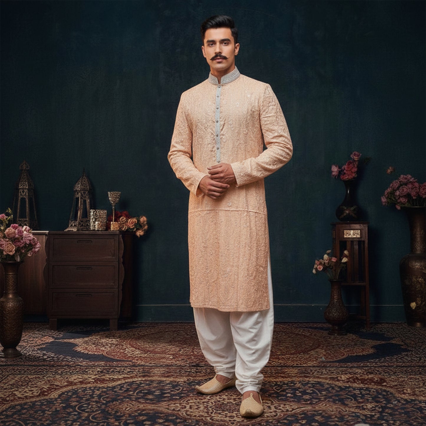 Premium Chiffon Mustard Emb Couture Suit