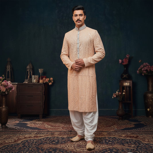 Premium Chiffon Mustard Emb Couture Suit