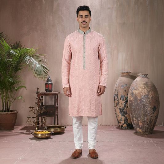 Premium Chiffon Pink Emb Couture Suit