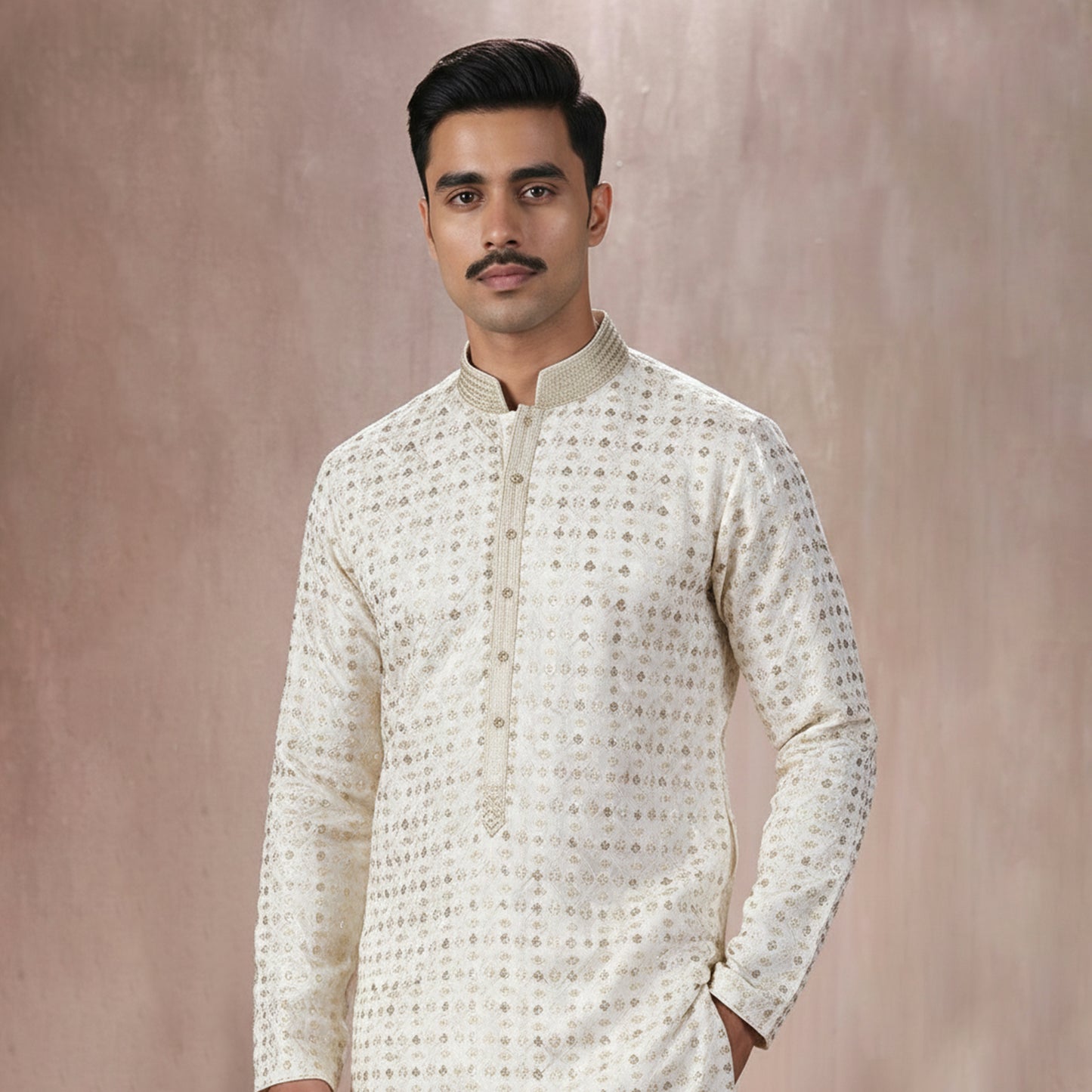 Premium Chiffon White Gold Emb Couture Suit