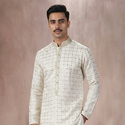 Premium Chiffon White Gold Emb Couture Suit