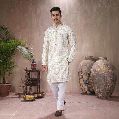 Premium Chiffon White Gold Emb Couture Suit