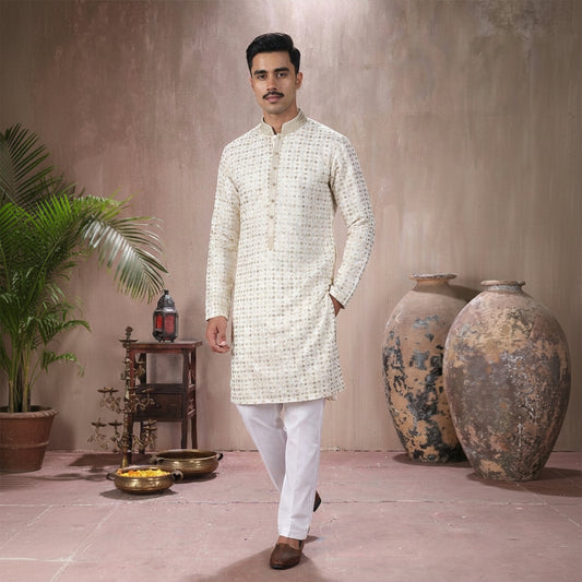 Premium Chiffon White Gold Emb Couture Suit