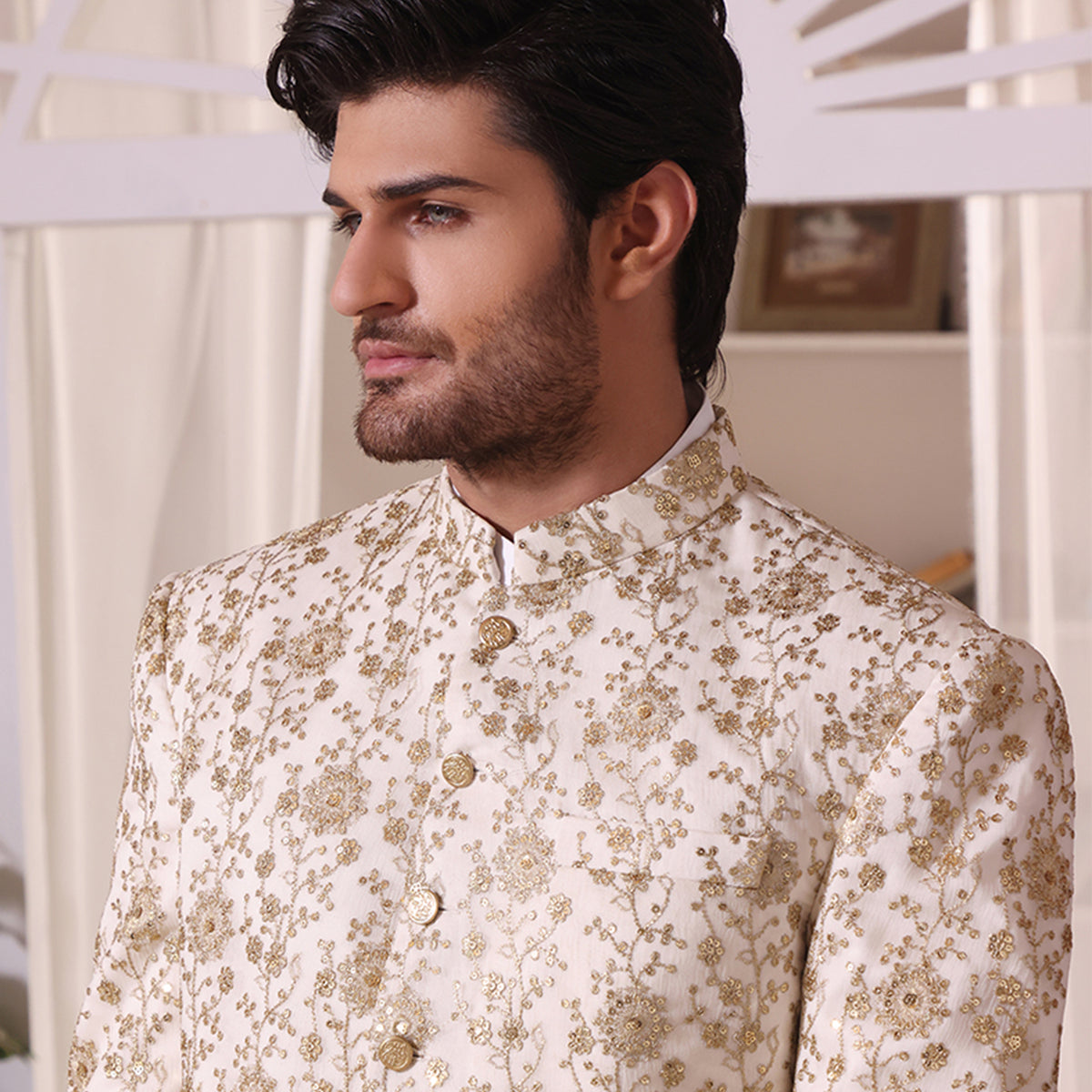 Premium Cotton Net Off White Jacket