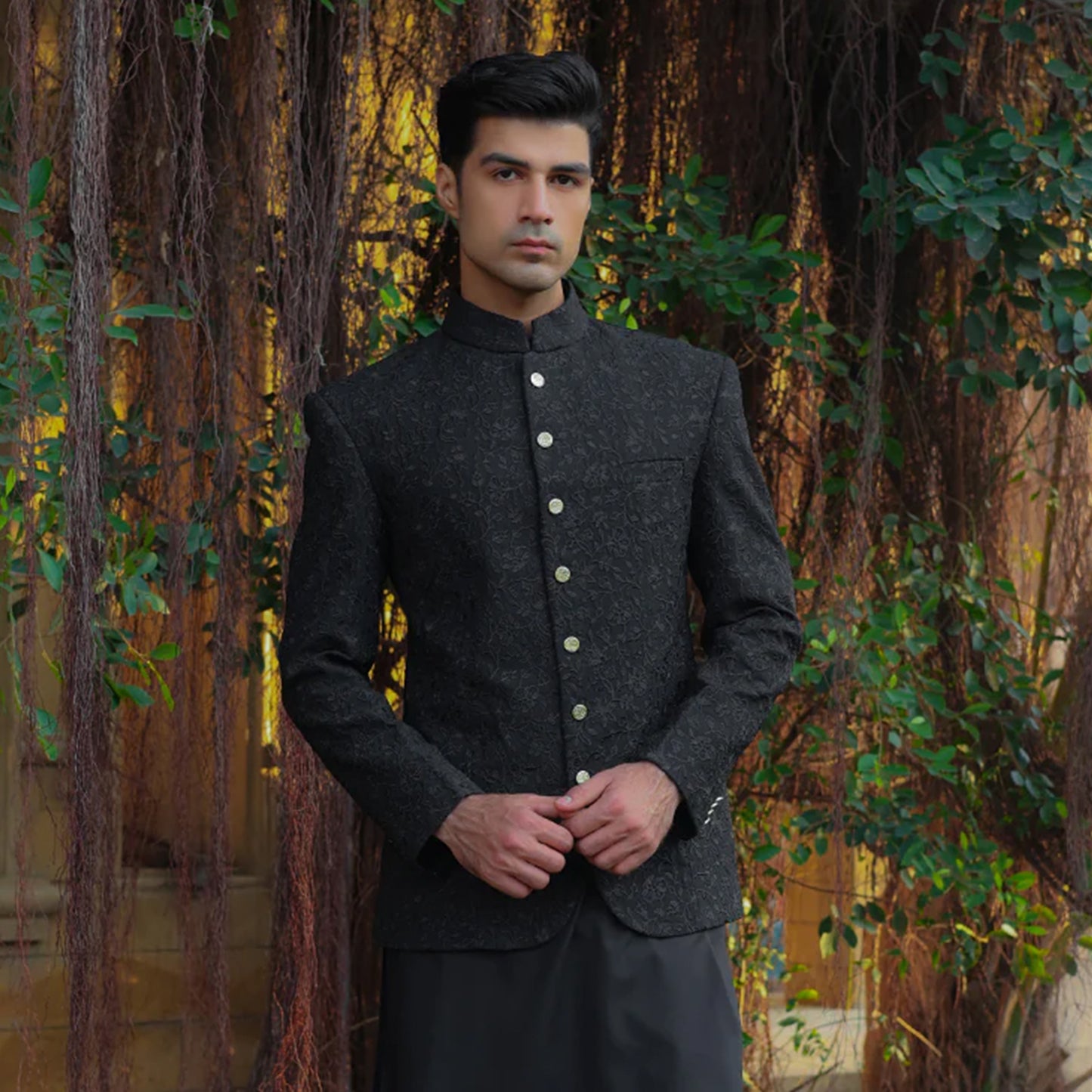 Premium Georgette Pirat Black Traditional Jacket