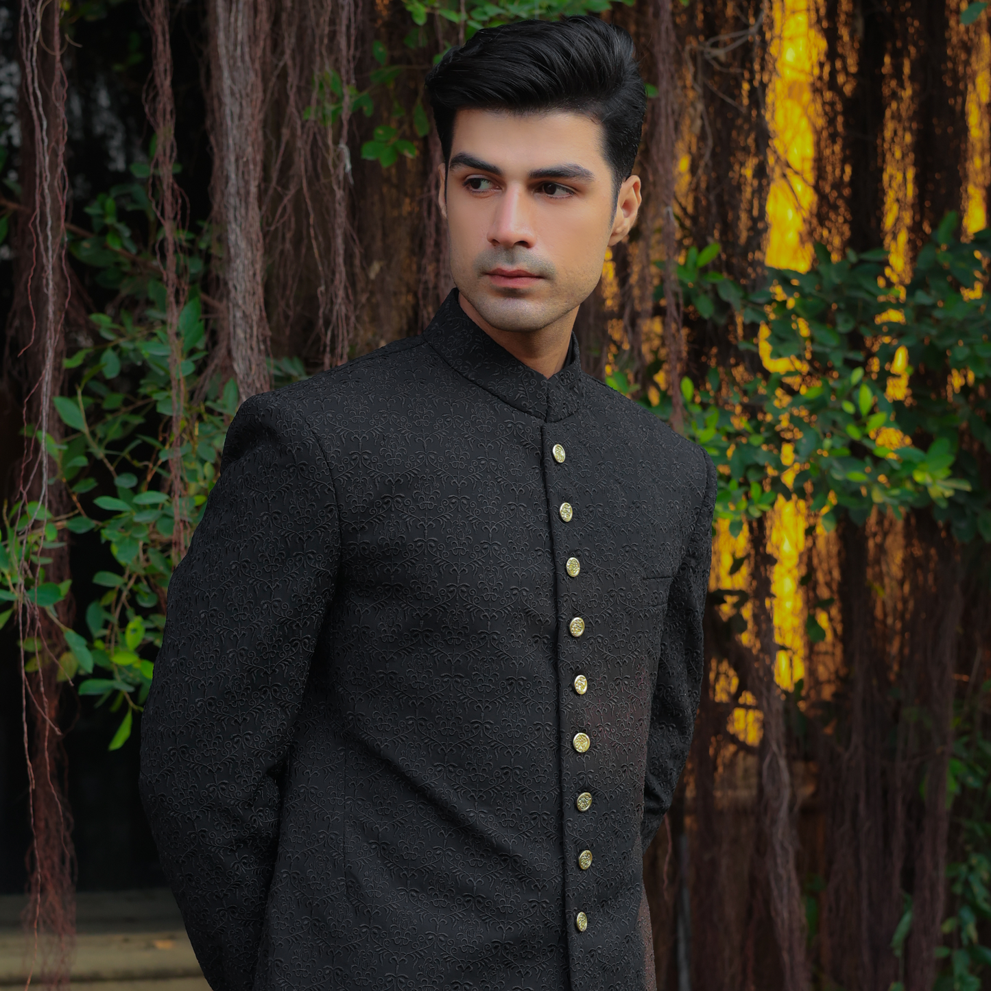 Premium Georgette Pirat Black Traditional Sherwani