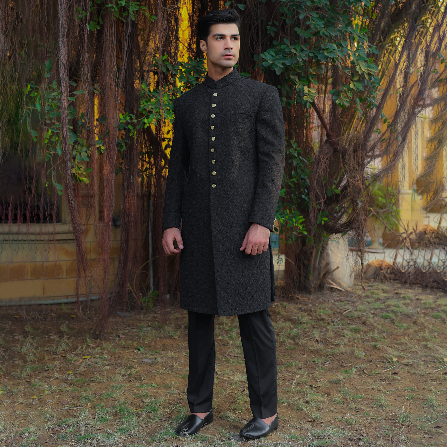 Premium Georgette Pirat Black Traditional Sherwani