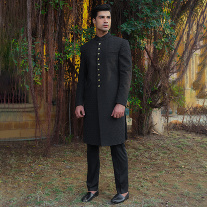 Premium Georgette Pirat Black Traditional Sherwani