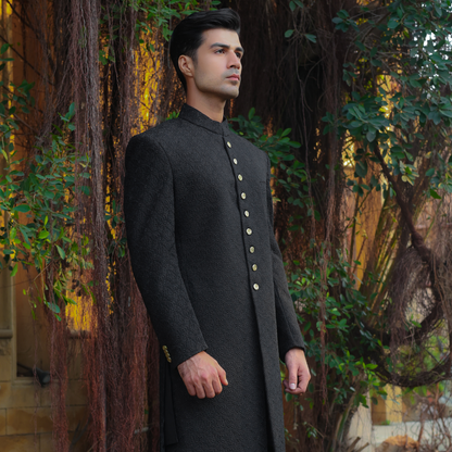 Premium Georgette Pirat Black Traditional Sherwani