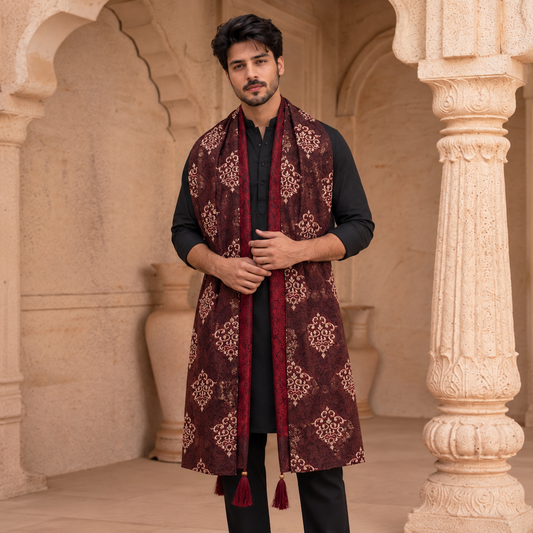 Premium Jamawar Black/Maroon Shawl