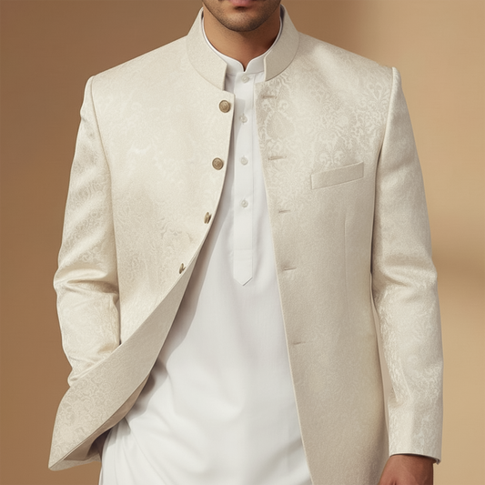 Premium Jamawar Off White Traditional Jacket