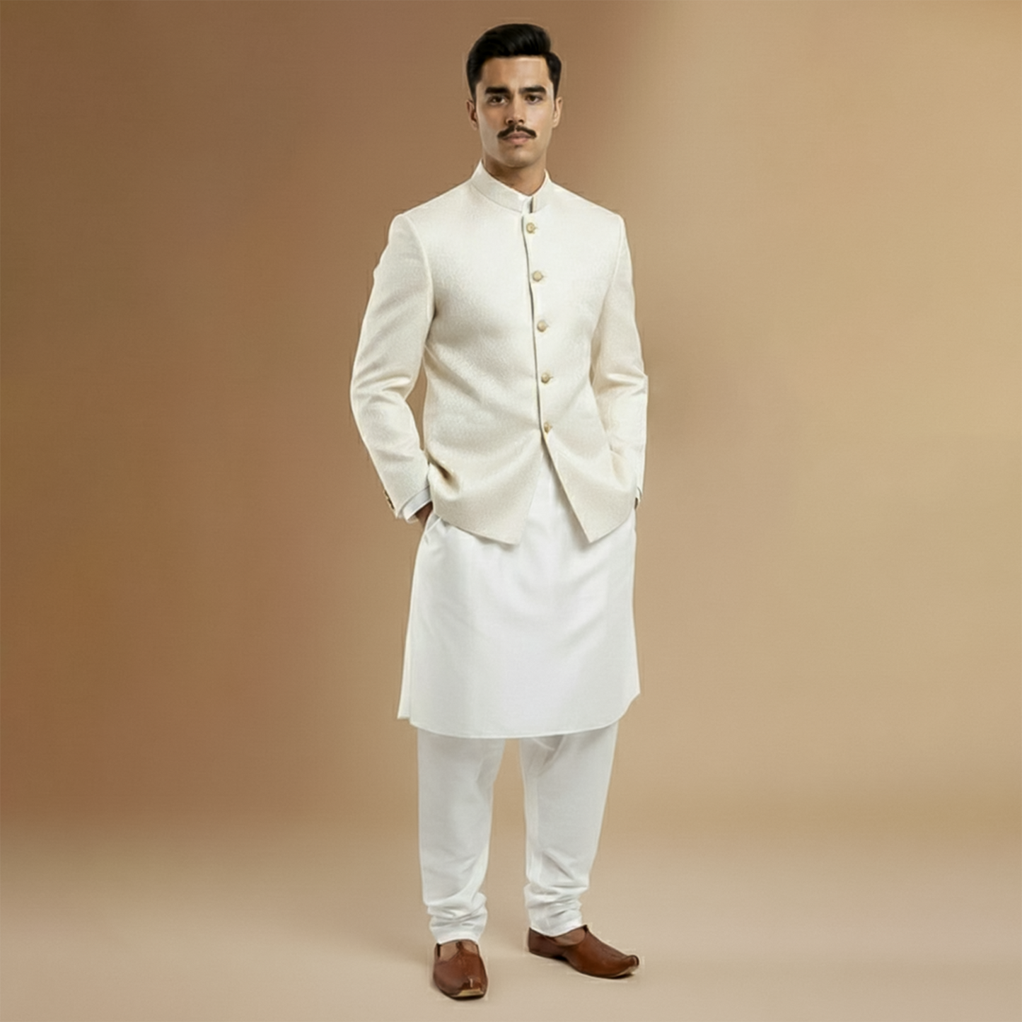 Premium Jamawar Off White Traditional Jacket