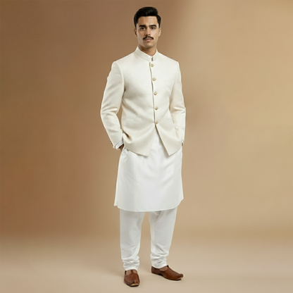 Premium Jamawar Off White Traditional Jacket