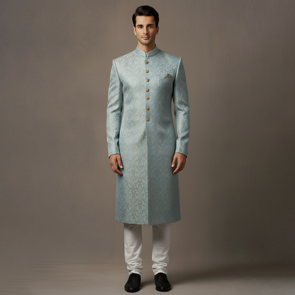 Premium Jamawar Pastel Blue Sherwani