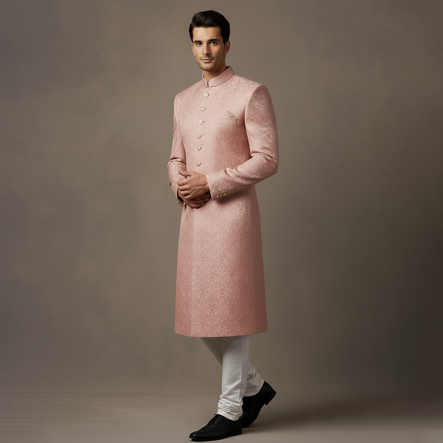 Premium Jamawar Pink Sherwani