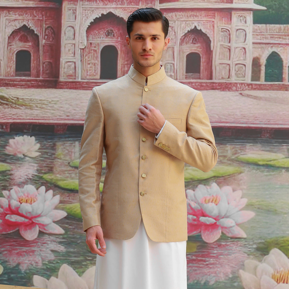 Premium Jamawar Sesame Couture Jacket