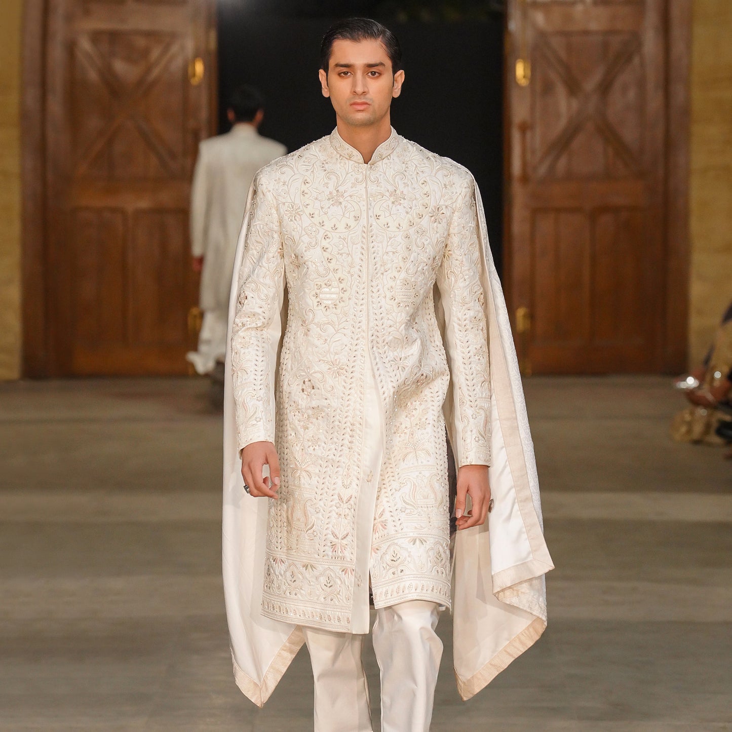 Premium Satin Cloud Dancer Emb Sherwani