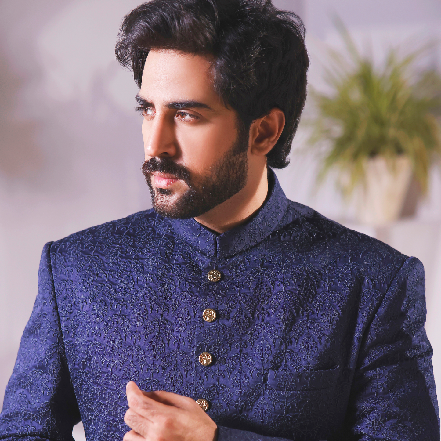 Premium Satin Navy Blazer Traditional Sherwani