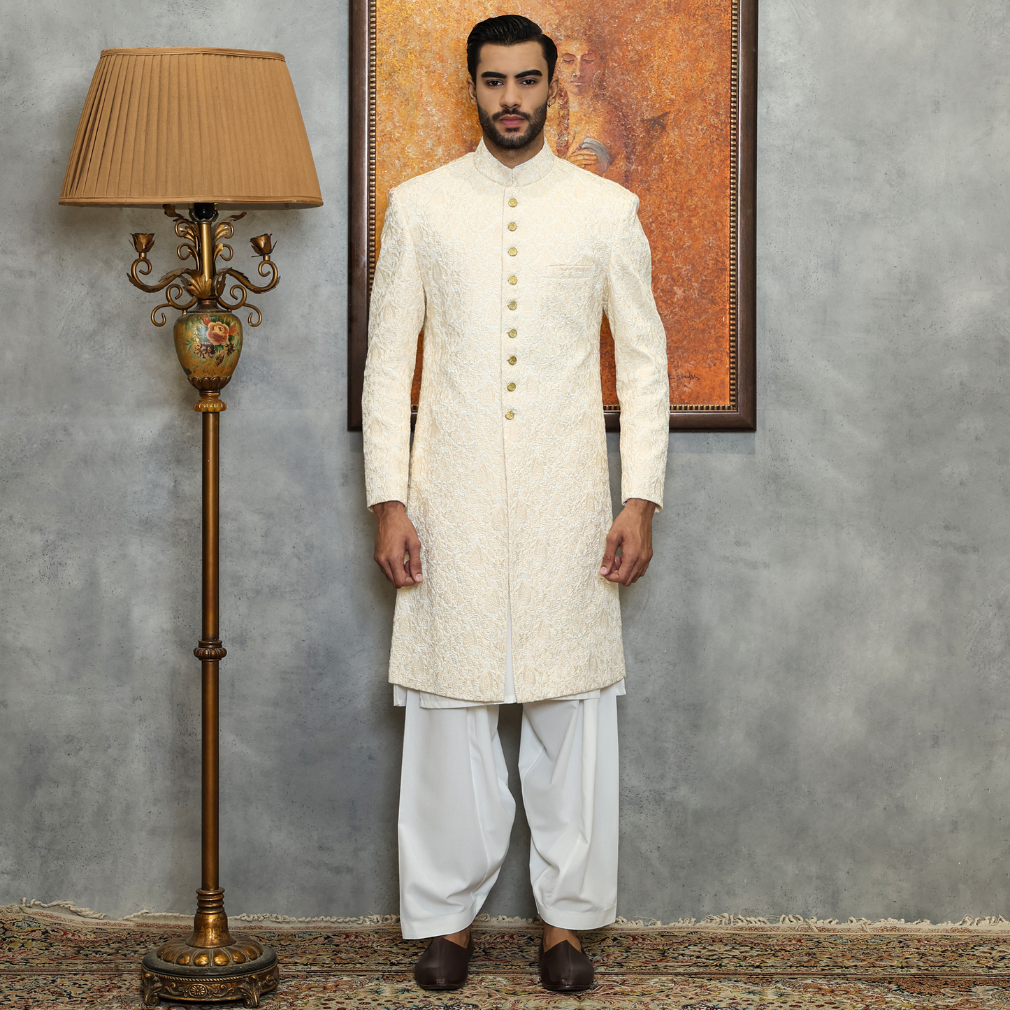 Premium Satin Silk Pristine Embroidered Sherwani