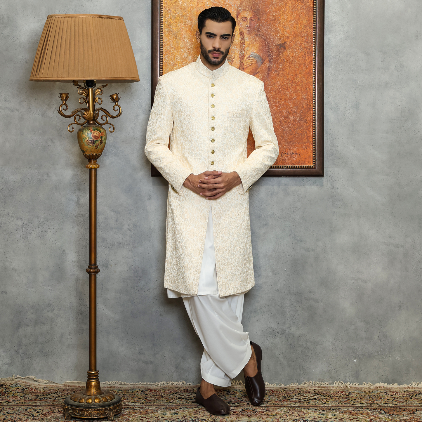 Premium Satin Silk Pristine Embroidered Sherwani