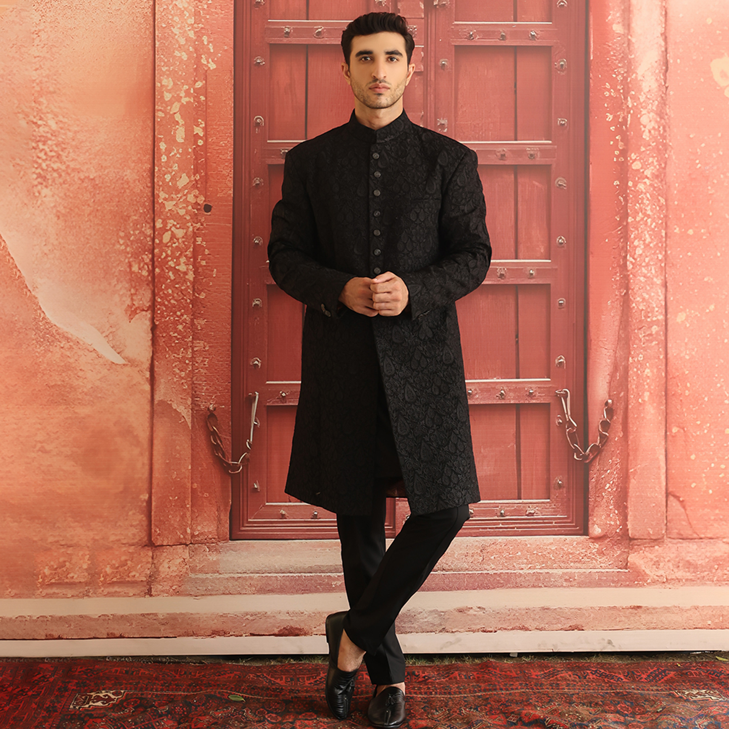 Premium Satin Silk Tap Shoe Embroidered Sherwani