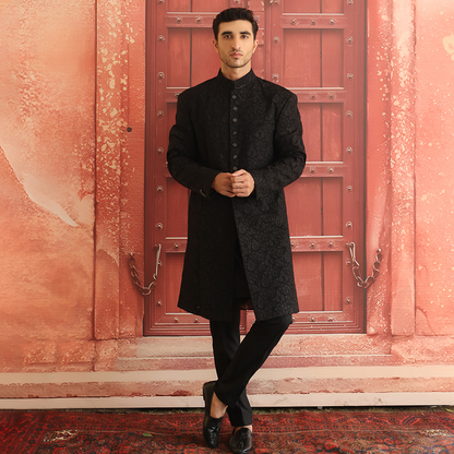 Premium Satin Silk Tap Shoe Embroidered Sherwani