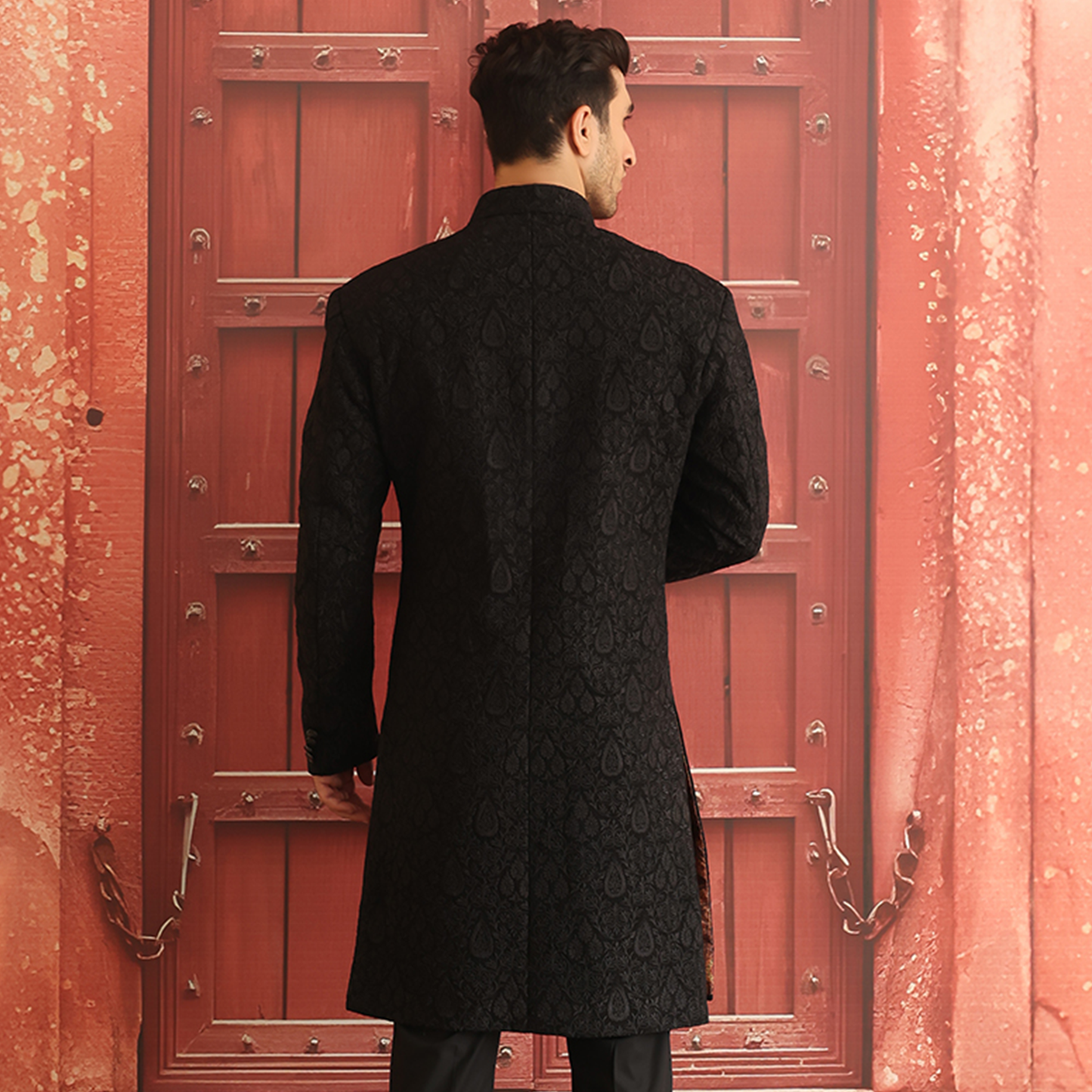 Premium Satin Silk Tap Shoe Embroidered Sherwani
