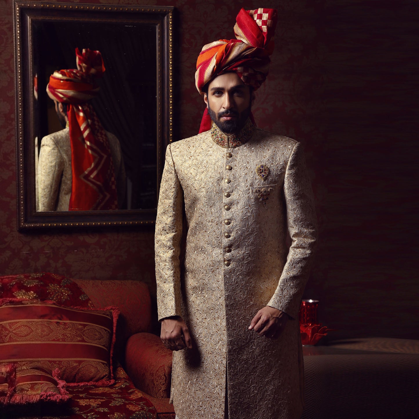 Premium Textured Beige Sherwani
