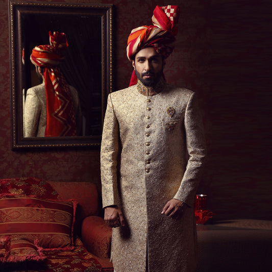 Gold Jamawar Hand-Embroidered Sherwani