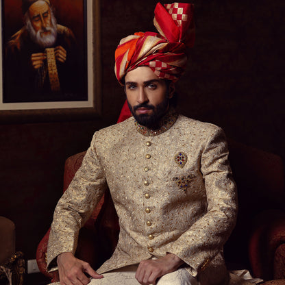 Premium Textured Beige Sherwani