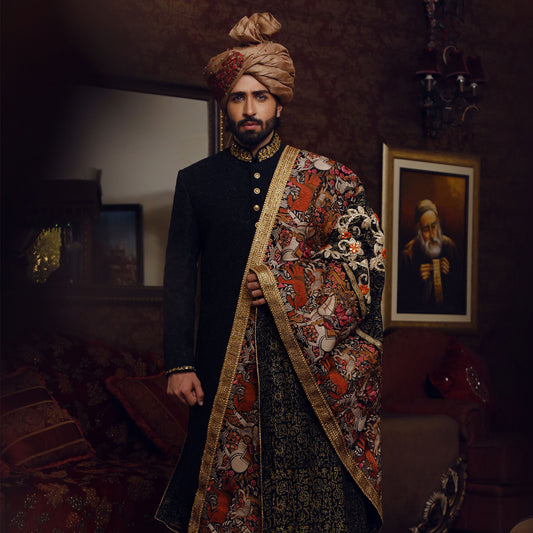 Premium Textured Caviar Sherwani