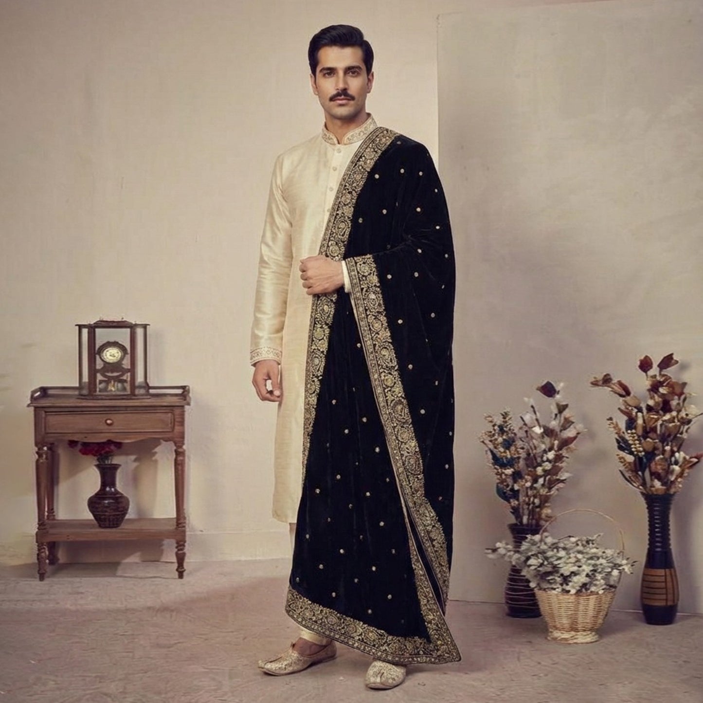 Premium Velvet Black Emb Shawl