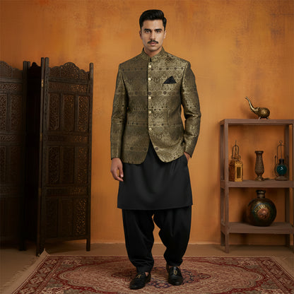 Premium Viscose Jamawar Brown Jacket