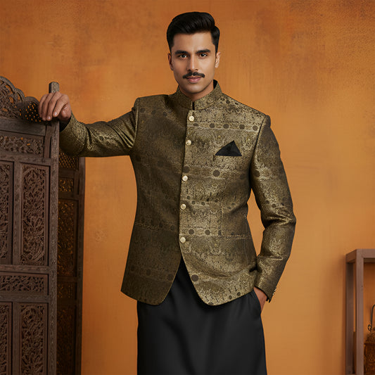 Premium Viscose Jamawar Brown Jacket