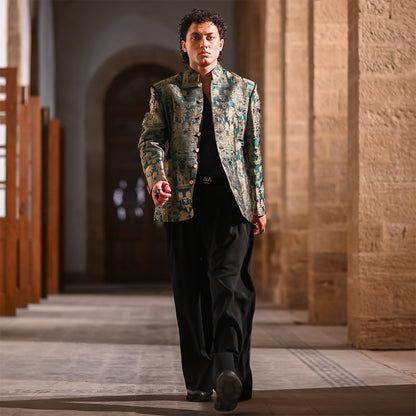 Premium Viscose Jamawar Kai Green Jacket