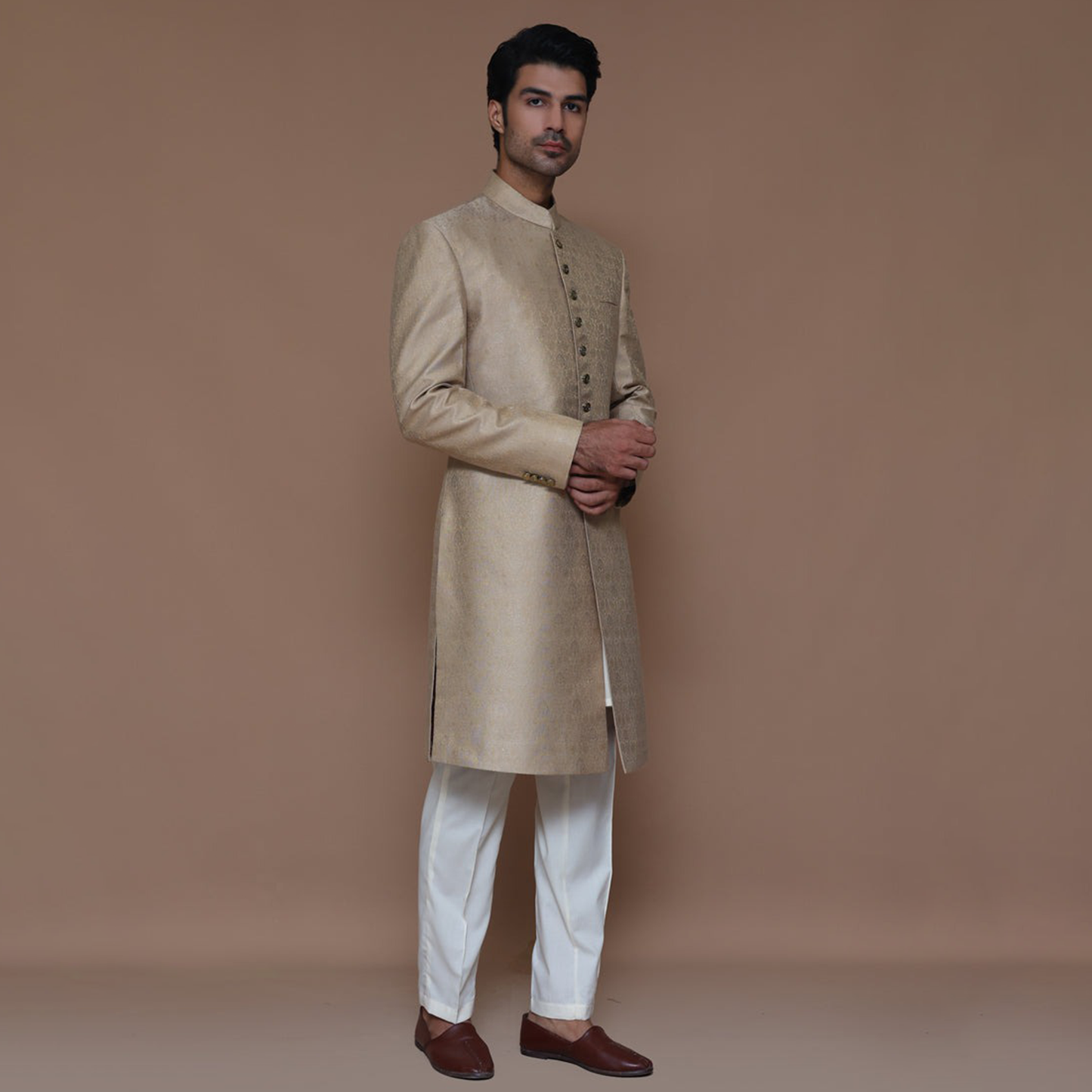 Premium Zari Karandi Jamawar Sesame Couture Sherwani