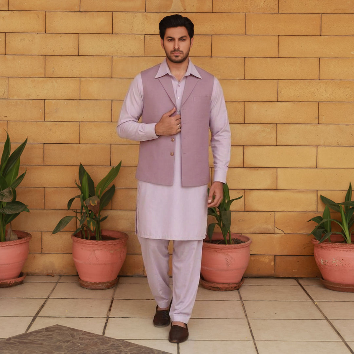 Raw Silk Lilac Traditional Waistcoat