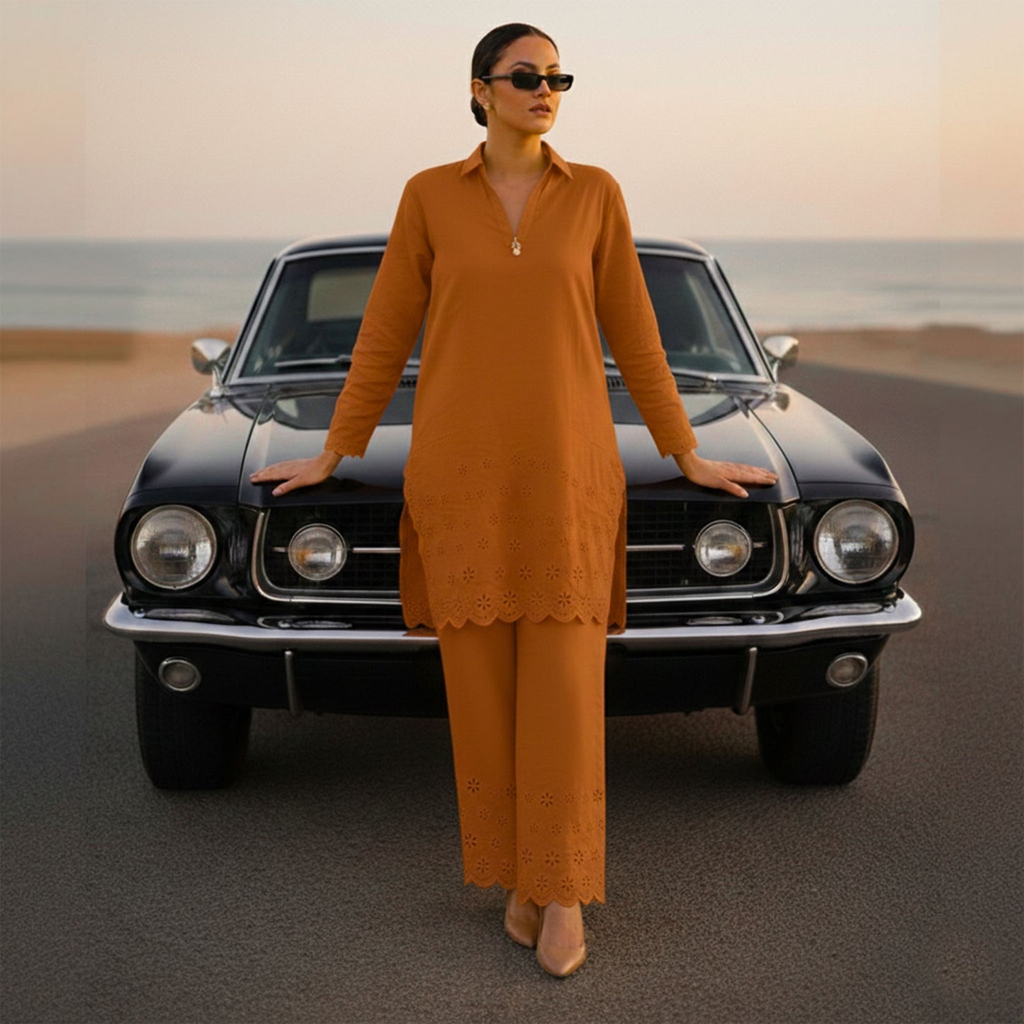 Rust Shirt Collar Co-ord Set