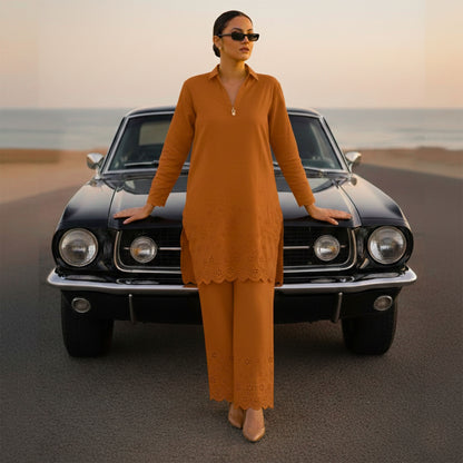 Rust Shirt Collar Co-ord Set