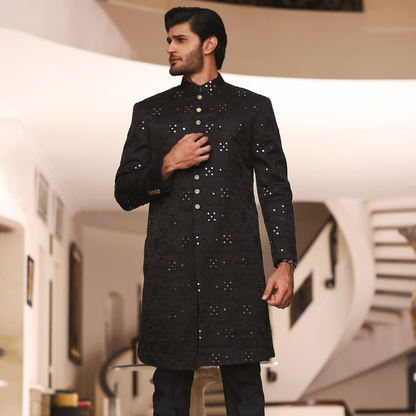 Tap Shoe Cotton Net Traditional Embroidered Sherwani