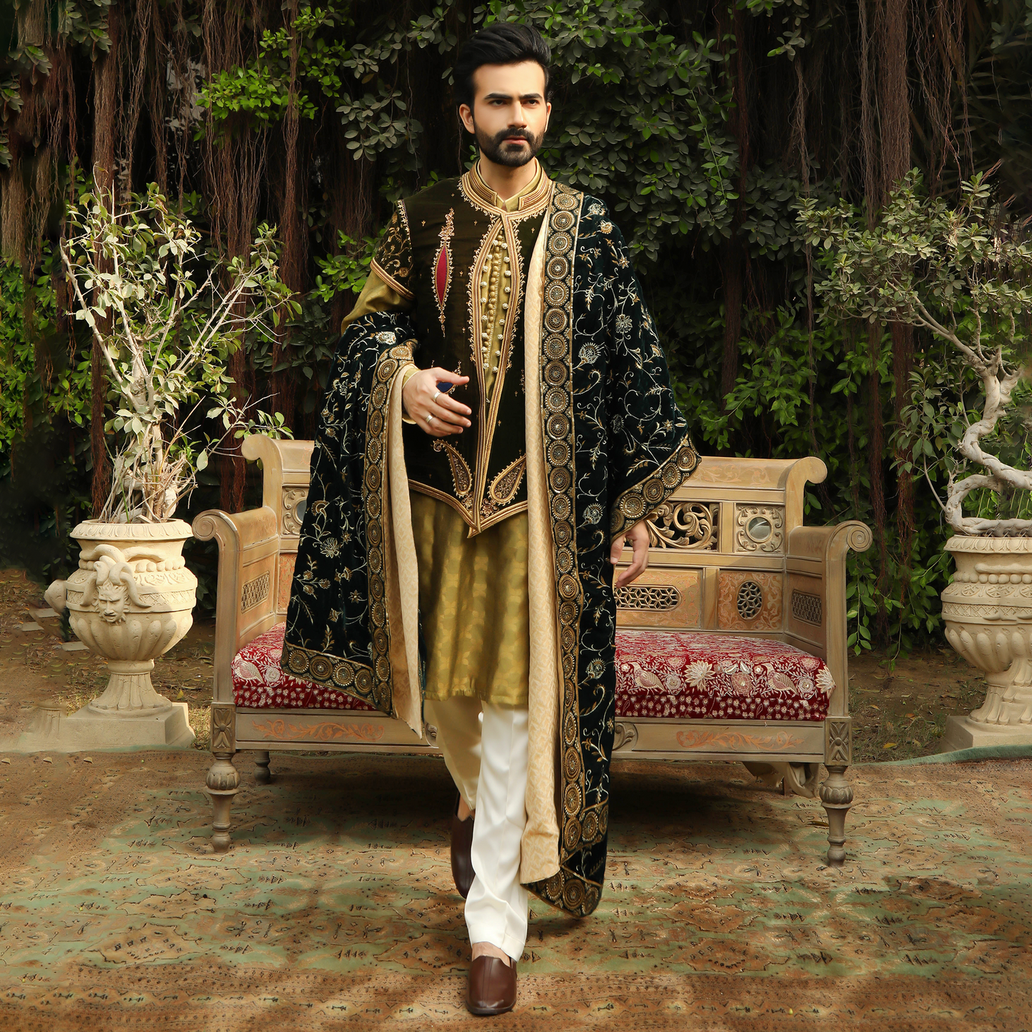 Premium Velvet Green Talpuri Waistcoat