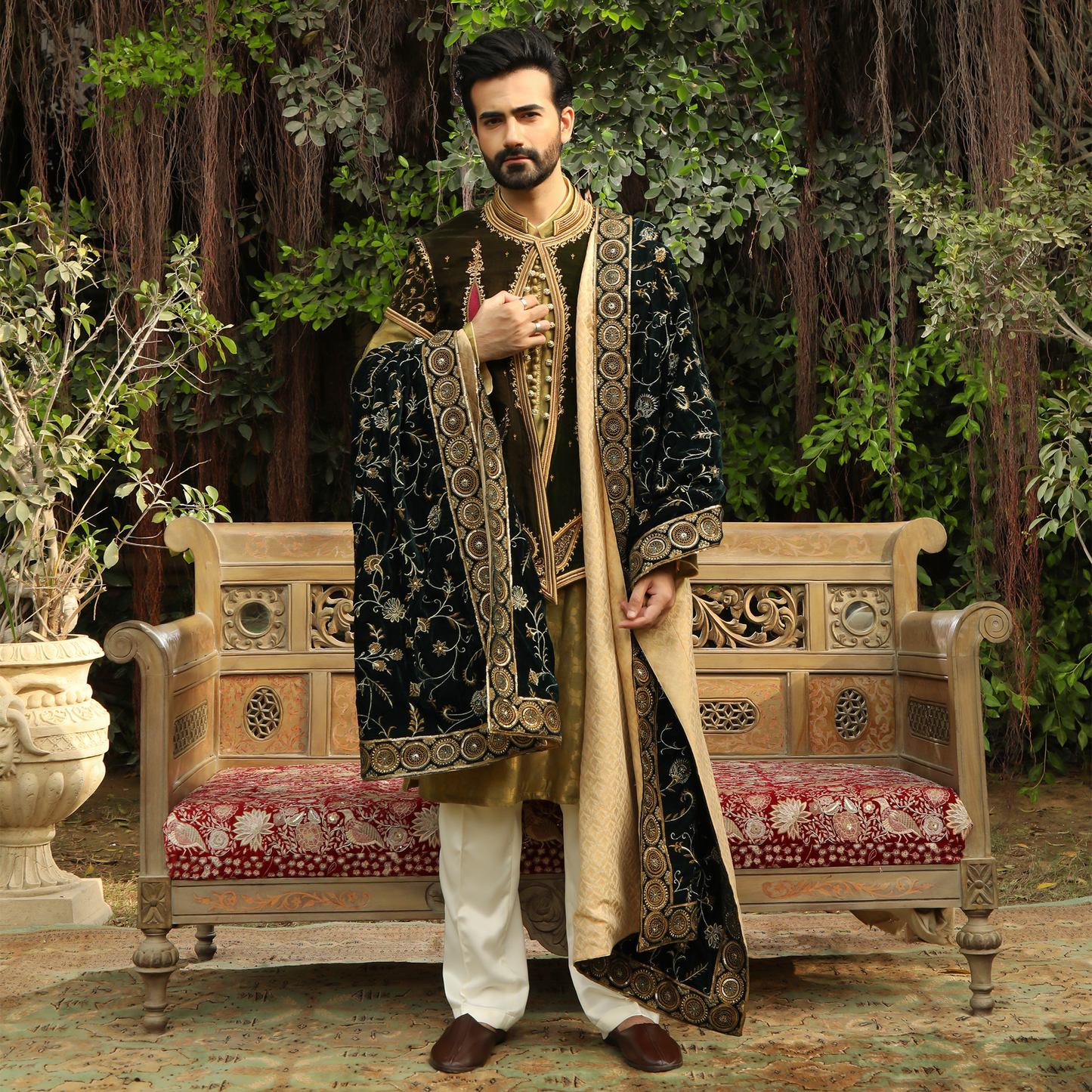 Premium Velvet Green Talpuri Waistcoat