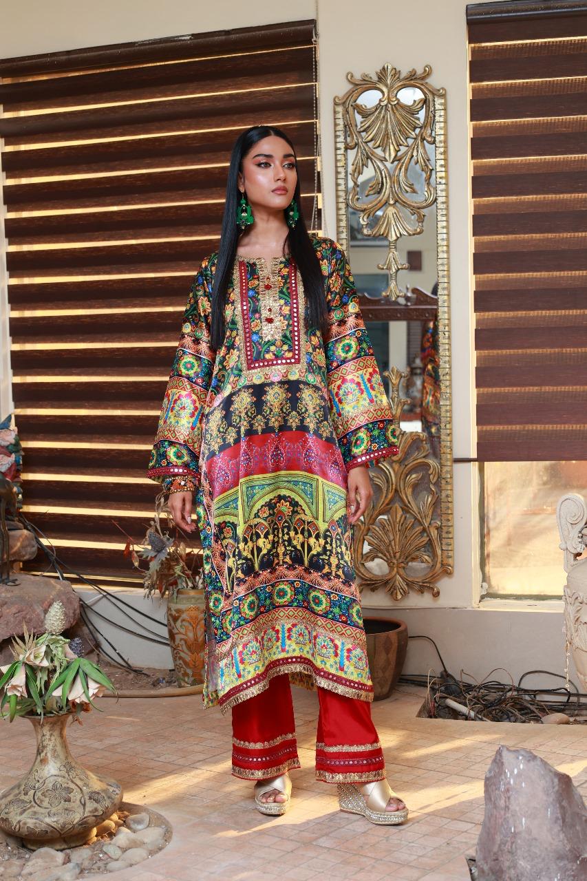 OPULENT SILK DIGITAL GOTA PRINT MULTI 2 PC