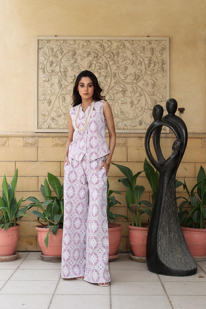 CHIKANKARI COTTON PURPLE 2PC