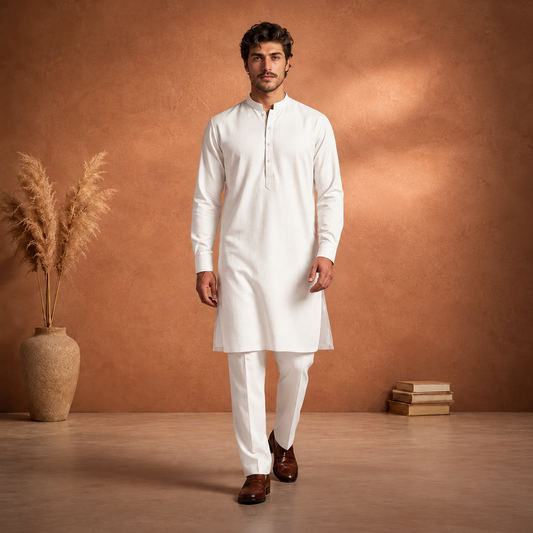 Cream Raw Silk Plain Kurta Pajama