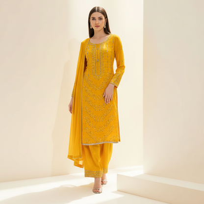 Yellow Kamdani 3 Pc Dress