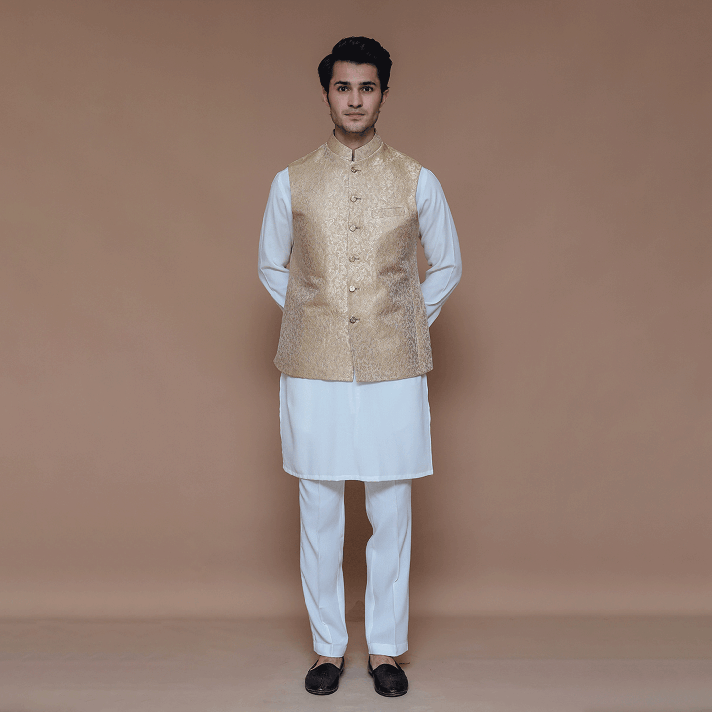 Zari Karandi Almond Buff Traditional Waistcoat