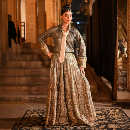 Zuleika Avant-Garde Black and Gold Lehenga Set
