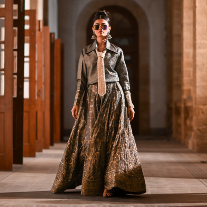 Zuleika Avant-Garde Black and Gold Lehenga Set